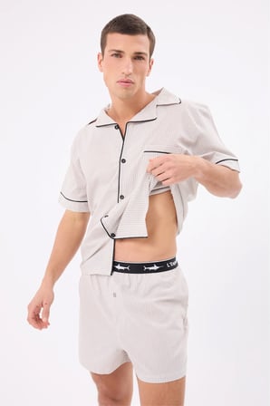 MARISILK™ SEASTRIPE Erkek Yazlık Şortlu Gömlekli Pijama & Lounge Takımı