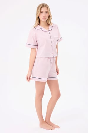 MARISILK™ SEASTRIPE Kadın Yazlık Şortlu Crop Gömlekli Pijama & Lounge Takımı