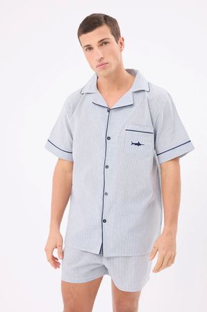 MARISILK™ SEASTRIPE Erkek Yazlık Şortlu Gömlekli Pijama & Lounge Takımı