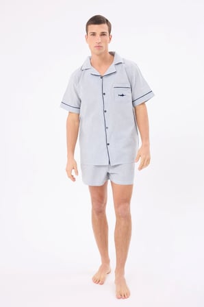 MARISILK™ SEASTRIPE Erkek Yazlık Şortlu Gömlekli Pijama & Lounge Takımı