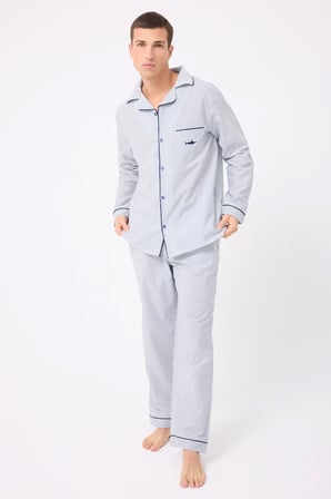 MARISILK™ SEASTRIPE Premium Dokuma Uzun Kollu Uzun Paçalı Erkek Pijama Takımı