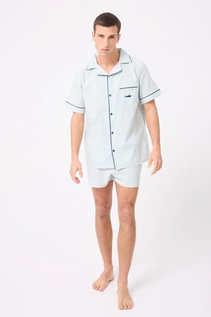 MARISILK™ SEASTRIPE Erkek Yazlık Şortlu Gömlekli Pijama & Lounge Takımı