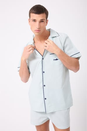 MARISILK™ SEASTRIPE Erkek Yazlık Şortlu Gömlekli Pijama & Lounge Takımı