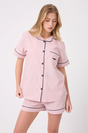 MARISILK™ SEASTRIPE Kadın Yazlık Şortlu Uzun Gömlekli Pijama & Lounge Takımı 