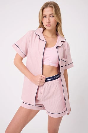 MARISILK™ SEASTRIPE Kadın Yazlık Şortlu Uzun Gömlekli Pijama & Lounge Takımı 
