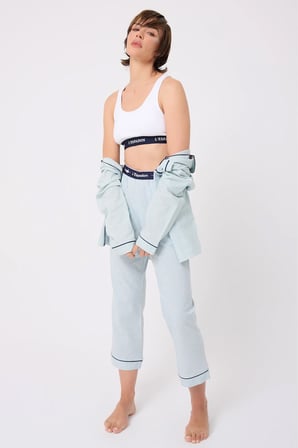 MARISILK™ SEASTRIPE Premium Dokuma Uzun Kollu Crop Pantolonlu Kadın Pijama & Lounge Takımı