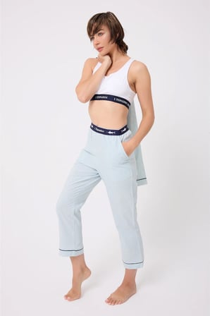 MARISILK™ SEASTRIPE Premium Dokuma Uzun Kollu Crop Pantolonlu Kadın Pijama & Lounge Takımı