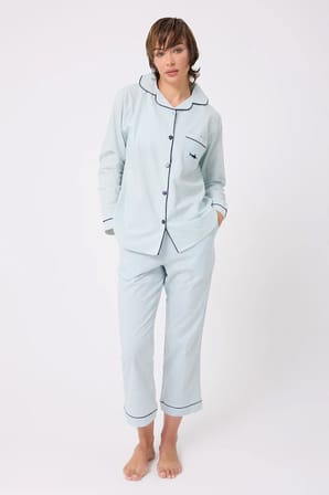 MARISILK™ SEASTRIPE Premium Dokuma Uzun Kollu Crop Pantolonlu Kadın Pijama & Lounge Takımı
