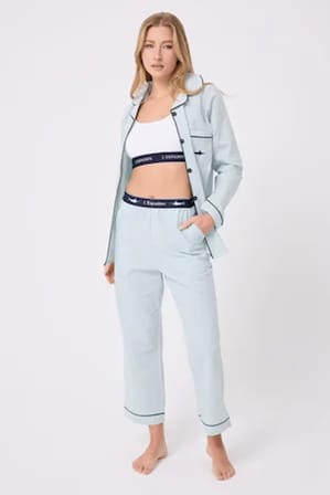 MARISILK™ SEASTRIPE Premium Dokuma Uzun Kollu Crop Pantolonlu Kadın Pijama & Lounge Takımı