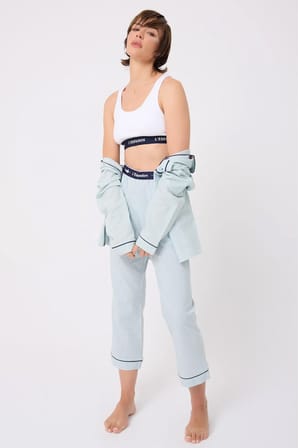 MARISILK™ SEASTRIPE Premium Dokuma Uzun Kollu Crop Pantolonlu Kadın Pijama & Lounge Takımı