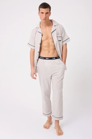 MARISILK™ SEASTRIPE Erkek Dokuma Yazlık Kısa Kollu Pantolonlu Pijama & Lounge Takımı