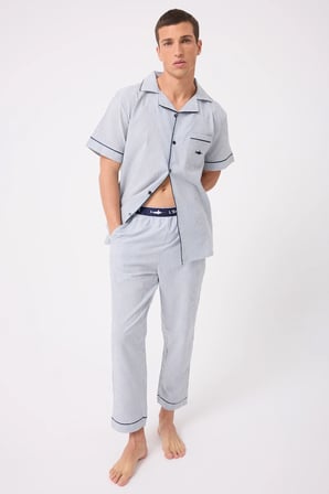 MARISILK™ SEASTRIPE Erkek Dokuma Yazlık Kısa Kollu Pantolonlu Pijama & Lounge Takımı
