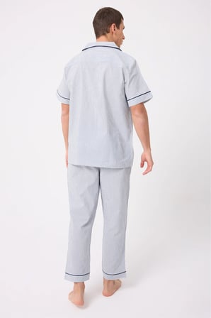 MARISILK™ SEASTRIPE Erkek Dokuma Yazlık Kısa Kollu Pantolonlu Pijama & Lounge Takımı