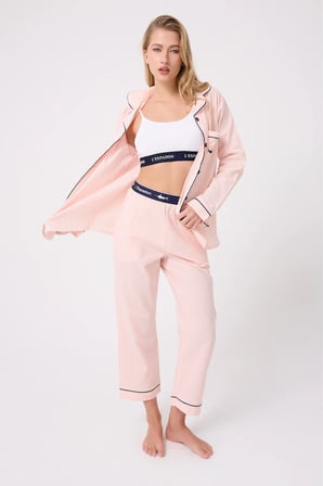 MARISILK™ SEASTRIPE Premium Dokuma Uzun Kollu Crop Pantolonlu Kadın Pijama & Lounge Takımı