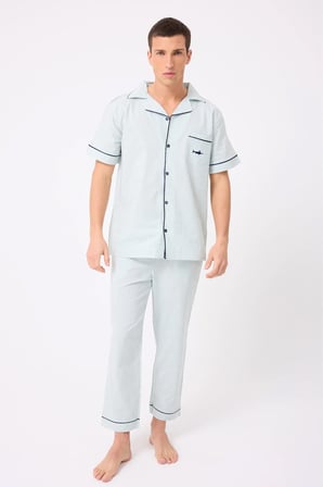 MARISILK™ SEASTRIPE Erkek Dokuma Yazlık Kısa Kollu Pantolonlu Pijama & Lounge Takımı Takımı