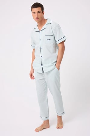 MARISILK™ SEASTRIPE Erkek Dokuma Yazlık Kısa Kollu Pantolonlu Pijama & Lounge Takımı Takımı