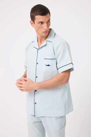 MARISILK™ SEASTRIPE Erkek Dokuma Yazlık Kısa Kollu Capri Pantolonlu Pijama & Lounge Takımı