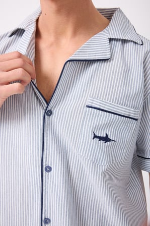 MARISILK™ SEASTRIPE Erkek Dokuma Yazlık Kısa Kollu Capri Pantolonlu Pijama & Lounge Takımı
