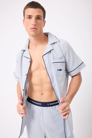 MARISILK™ SEASTRIPE Erkek Dokuma Yazlık Kısa Kollu Capri Pantolonlu Pijama & Lounge Takımı