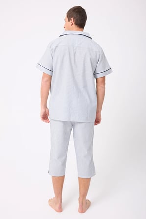 MARISILK™ SEASTRIPE Erkek Dokuma Yazlık Kısa Kollu Capri Pantolonlu Pijama & Lounge Takımı