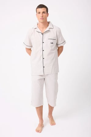MARISILK™ SEASTRIPE Erkek Dokuma Yazlık Kısa Kollu Capri Pantolonlu Pijama & Lounge Takımı