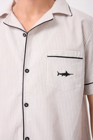 MARISILK™ SEASTRIPE Erkek Dokuma Yazlık Kısa Kollu Capri Pantolonlu Pijama & Lounge Takımı