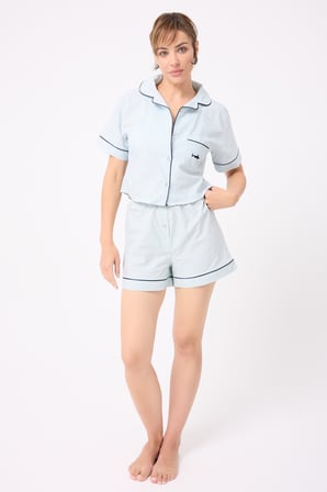 MARISILK™ Kadın Yazlık Şortlu Crop Gömlekli Pijama & Lounge Takımı