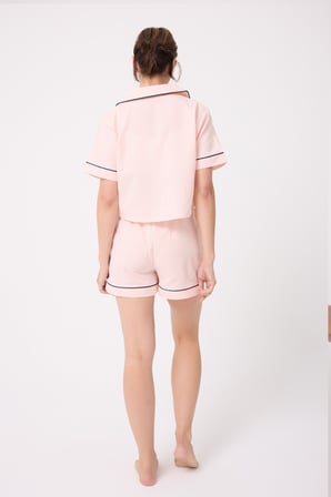 MARISILK™ Kadın Yazlık Şortlu Crop Gömlekli Pijama & Lounge Takımı