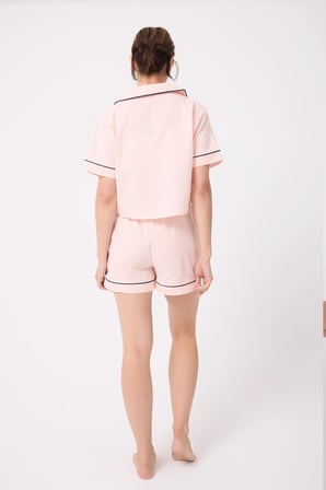 MARISILK™ Kadın Yazlık Şortlu Crop Gömlekli Pijama & Lounge Takımı