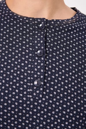 OCEAN RIPPLE™ Premium Örme Pamuk Uzun Kollu Henley & Uzun Pantolonlu Kadın Pijama Takımı