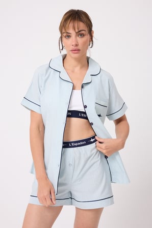 L’ESPADON MARISILK™ Kadın Yazlık Şortlu Uzun Gömlekli Pijama & Lounge Takımı 