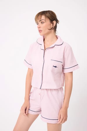 MARISILK™ Kadın Yazlık Şortlu Crop Gömlekli Pijama & Lounge Takımı 