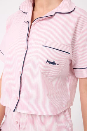 MARISILK™ Kadın Yazlık Şortlu Crop Gömlekli Pijama & Lounge Takımı 