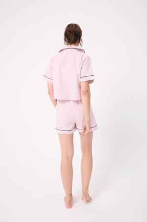MARISILK™ Kadın Yazlık Şortlu Crop Gömlekli Pijama & Lounge Takımı 