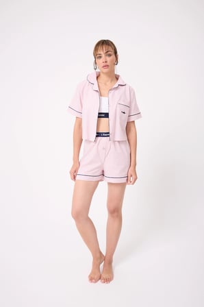 MARISILK™ Kadın Yazlık Şortlu Crop Gömlekli Pijama & Lounge Takımı 