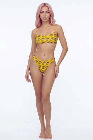 Akdeniz Gündoğumu ve Kılıç Balığı Desenli Premium Bandeau Bikini Üstü