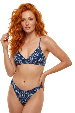 Akdeniz Yelkenli ve Dalga Desenli Premium V Yaka  Bikini Üstü