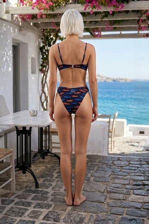 Akdeniz Suları Mavi & Kehribar Balık Desenli Premium Üçgen Bikini Altı