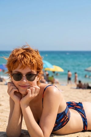 Akdeniz Suları Mavi & Kehribar Balık Desenli Premium Üçgen Bikini Altı