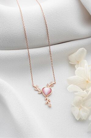 925 Ayar Gümüş Rose Daldaki Kalp Kolye