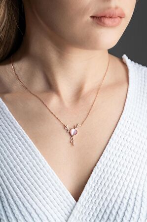 925 Ayar Gümüş Rose Daldaki Kalp Kolye