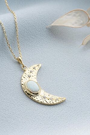 925 Ayar Gümüş Gold Hilal Kolye