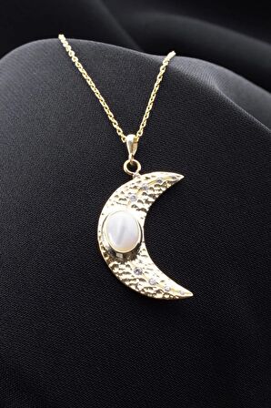 925 Ayar Gümüş Gold Hilal Kolye