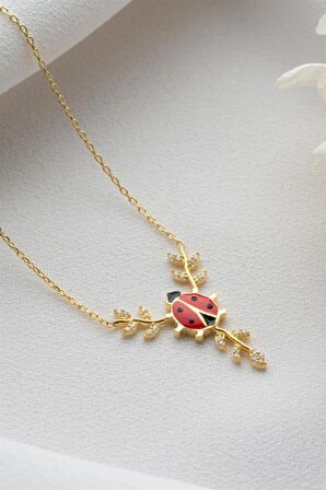 925 Ayar Gümüş Daldaki Uğurböceği Kolye