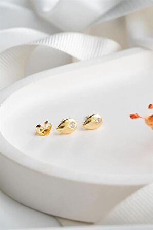 925 Ayar Gold Damla Gümüş Küpe