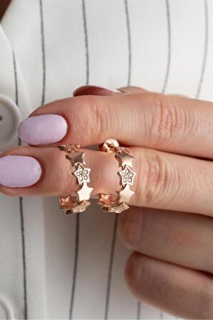 925 Ayar Rose Yıldızlı Halka Gümüş Küpe