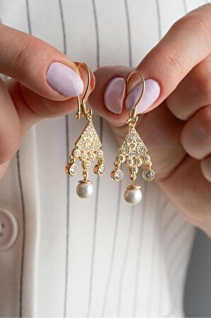 925 Ayar Gold Sallantılı İnci Gümüş Küpe