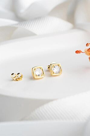 925 Ayar Gold Zirkon Taşlı Gümüş Küpe