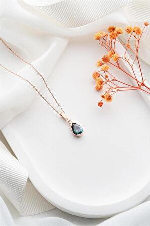 925 Ayar Mistik Topaz Damla Gümüş Kolye