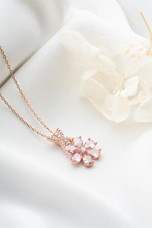 925 Ayar Gümüş Zirkon Taşlı Lotus Çiçeği Kolye